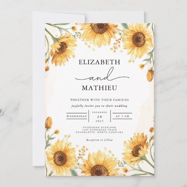 Invitation Mariage d'arche de tournesol en fleurs dorées (Devant)