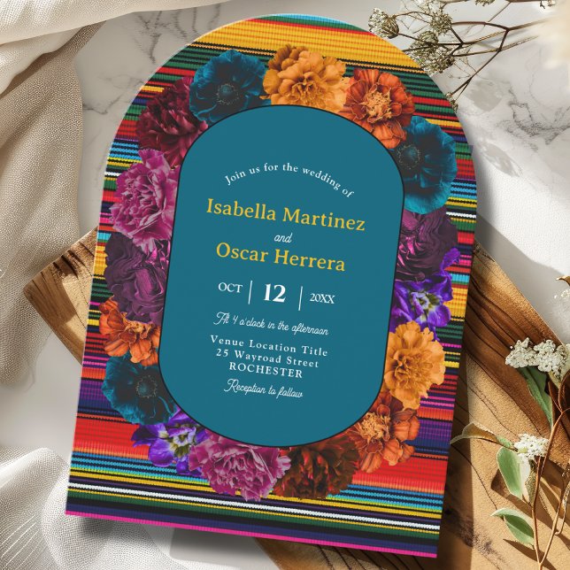 Invitation Mariage d'arche des fleurs mexicaines modernes (Créateur téléchargé)