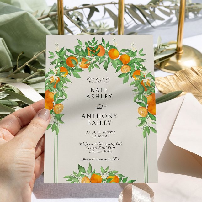 Invitation Mariage d'arche en fleurs orange (Wedding Invitation with arch pergola from the Orange Blossom Wedding Collection by Darling & May)