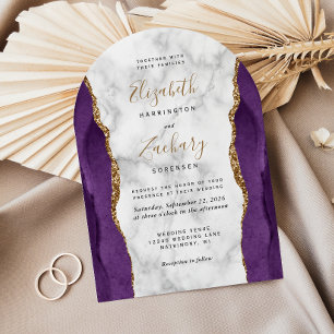 Invitation Mariage d'arche en marbre moderne violet or