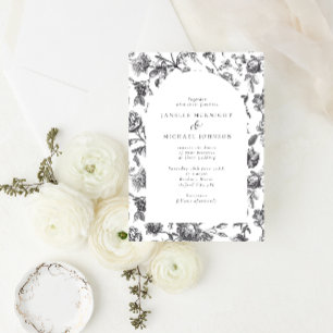 Invitation Mariage d'arche en toile florale noir et blanc ant