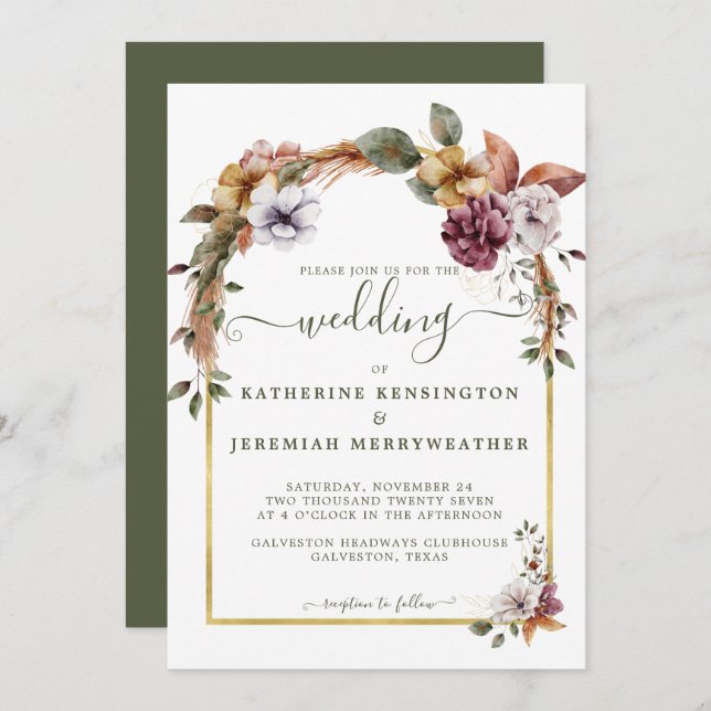 Invitation Mariage d'arche fleurie Boho rustique (Devant / Derrière)