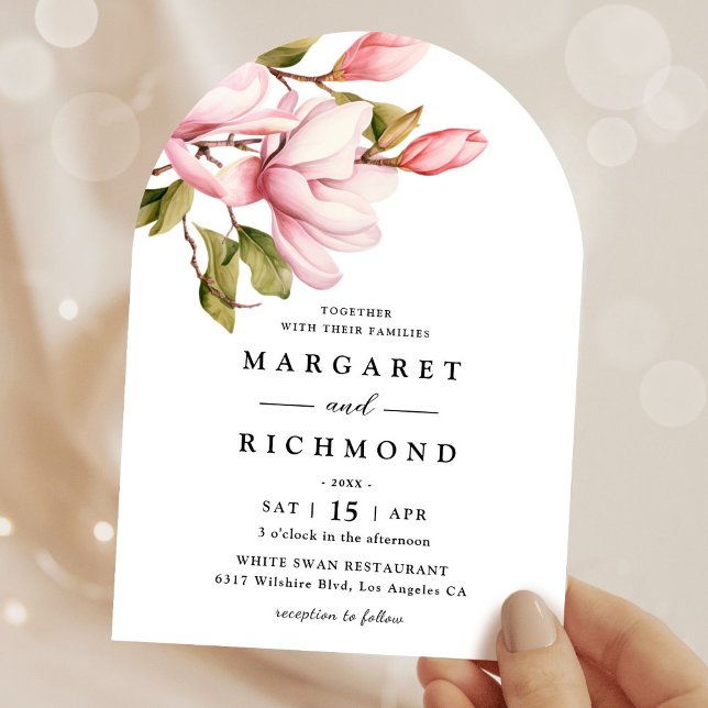 Invitation Mariage d'arche fleurie rose Magnolia (Créateur téléchargé)