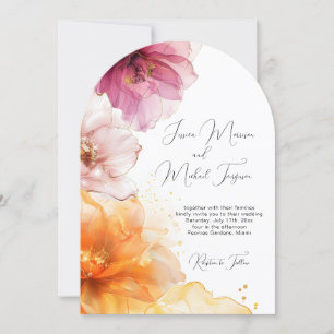 Invitation Mariage d'arche fleurie rose vibre