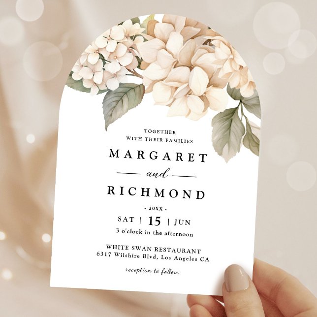 Invitation Mariage d'arche florale blanc élégant Hydrangea (Créateur téléchargé)