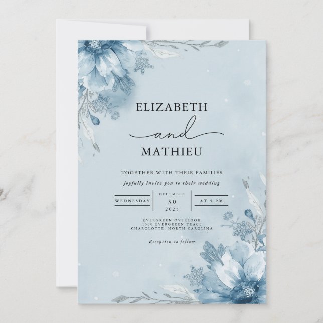 Invitation Mariage d'arche florale bleu Icy (Devant)