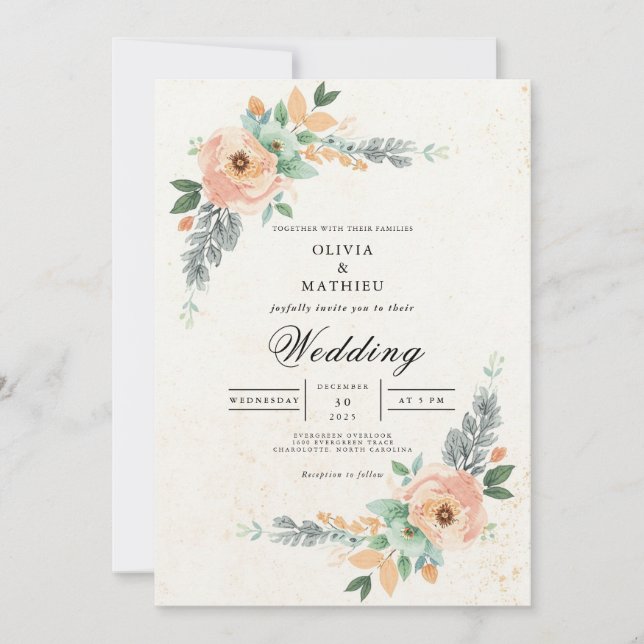 Invitation Mariage d'arche florale de broche (Devant)
