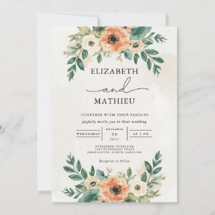 Invitation Mariage d'arche florale de corail de Pêche
