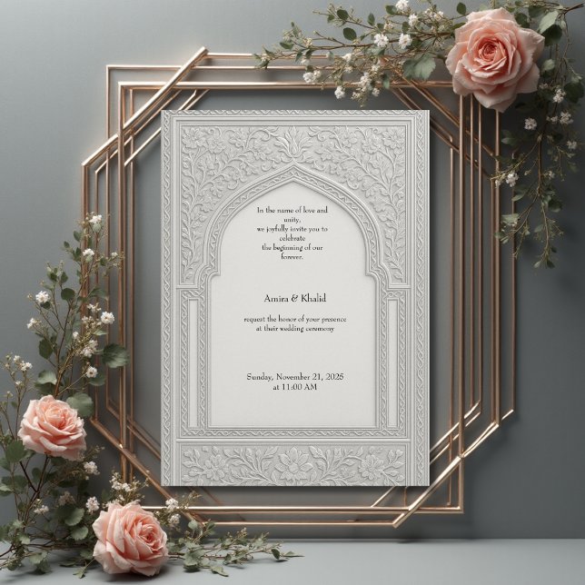 Invitation mariage d'arche florale en argent arabe (Créateur téléchargé)