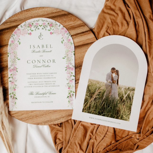 Invitation Mariage d'arche florale rose doux (Créateur téléchargé)