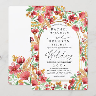 Invitation Mariage d'arche florale rose vif jaune or