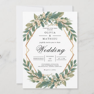 Invitation Mariage d'arche géométrique Emerald Leaf