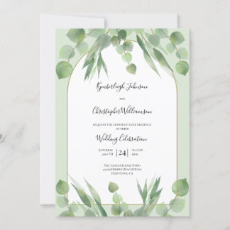Invitation Mariage d'arche géométrique Eucalyptus vert Dusty