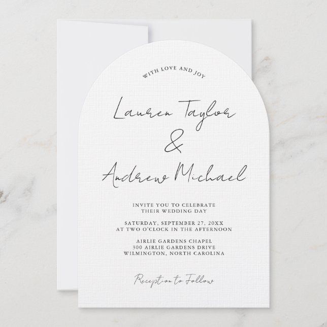 Invitation Mariage d'arche moderne romantique noir et blanc (Devant)