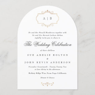 Invitation mariage d'arche monocarque classique romantique or