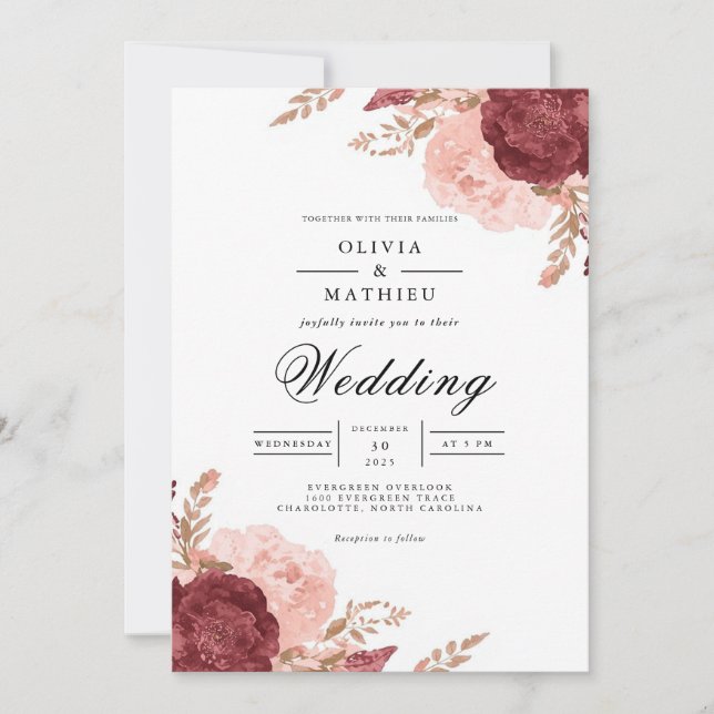 Invitation Mariage d'arche Rose Terre (Devant)
