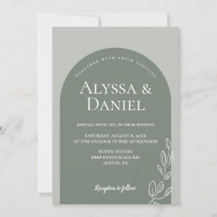 Invitation Mariage d'arche simple en vert Sage moderne