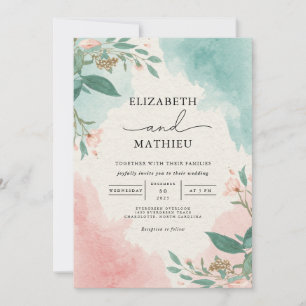 Invitation Mariage d'arche Turquoise de corail aquarelle Airy
