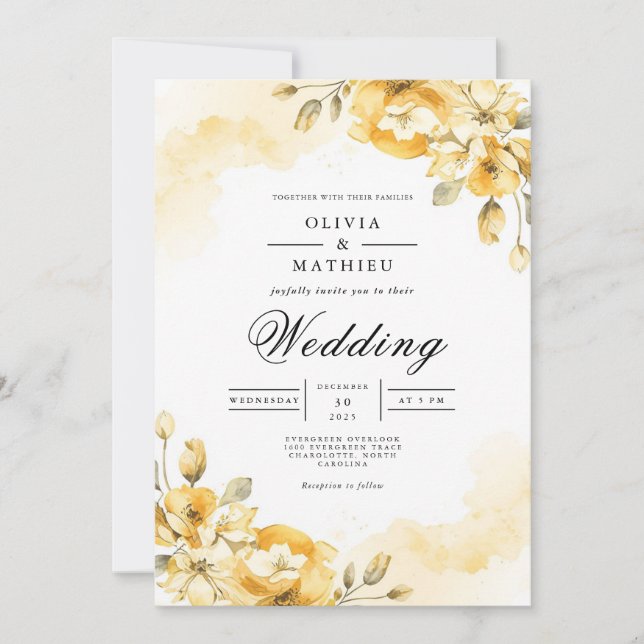 Invitation Mariage d'archivage Golden Blossom (Devant)