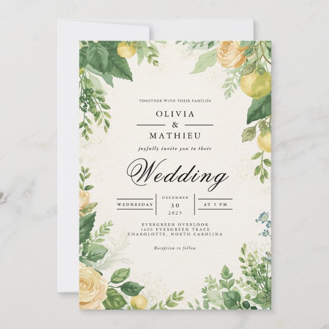Invitation Mariage d'archives Citrus verdoyant (Devant)