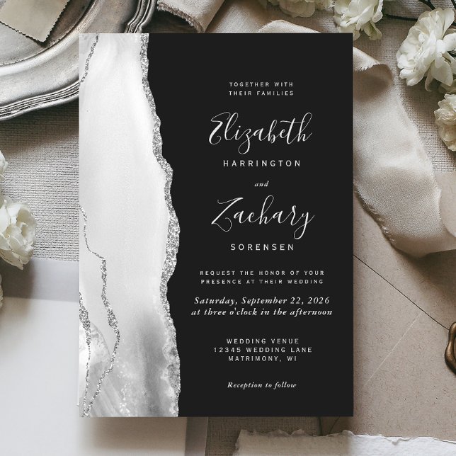 Invitation Mariage d'ardoise gris blanc moderne (Créateur téléchargé)
