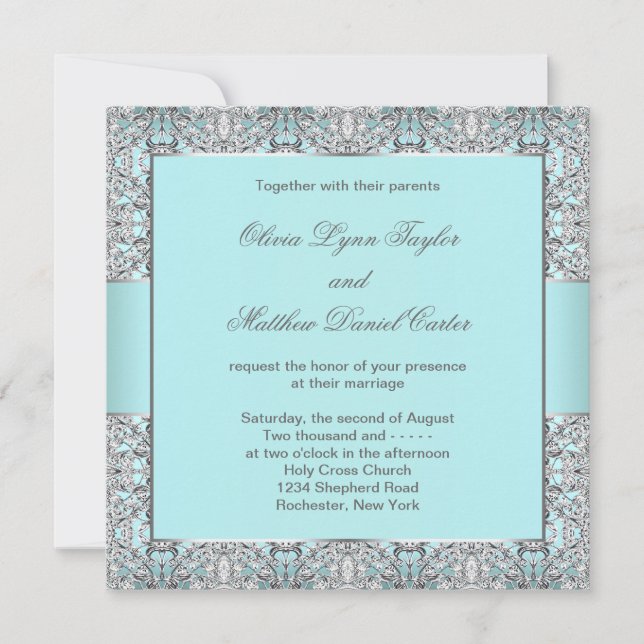 Invitation Mariage d'argent bleu turquoise (Devant)