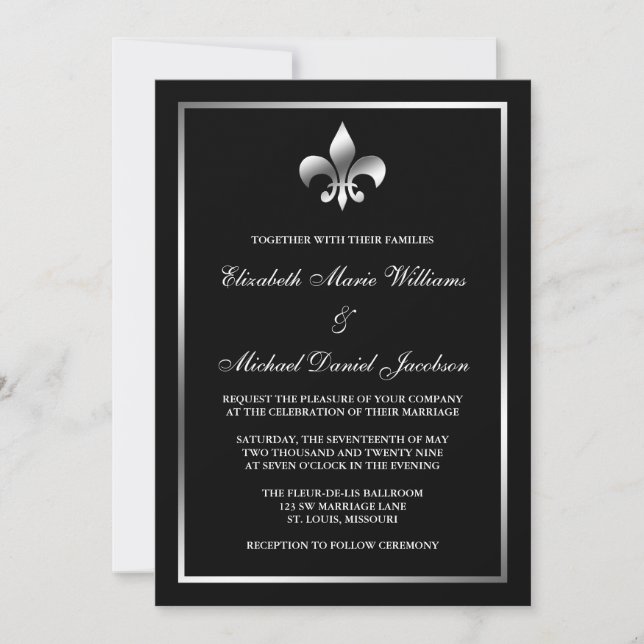 Invitation Mariage d'argent et de fleurs noires de Lis (Devant)