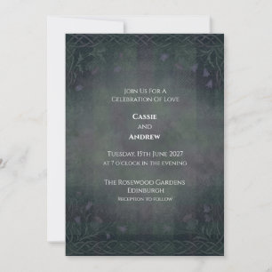 Invitation Mariage Dark Green Celtic Tartan Bluebell