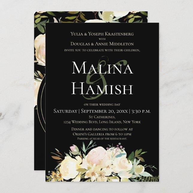 Invitation Mariage Dark & Moody Rose de crème Monogram Custom (Devant / Derrière)