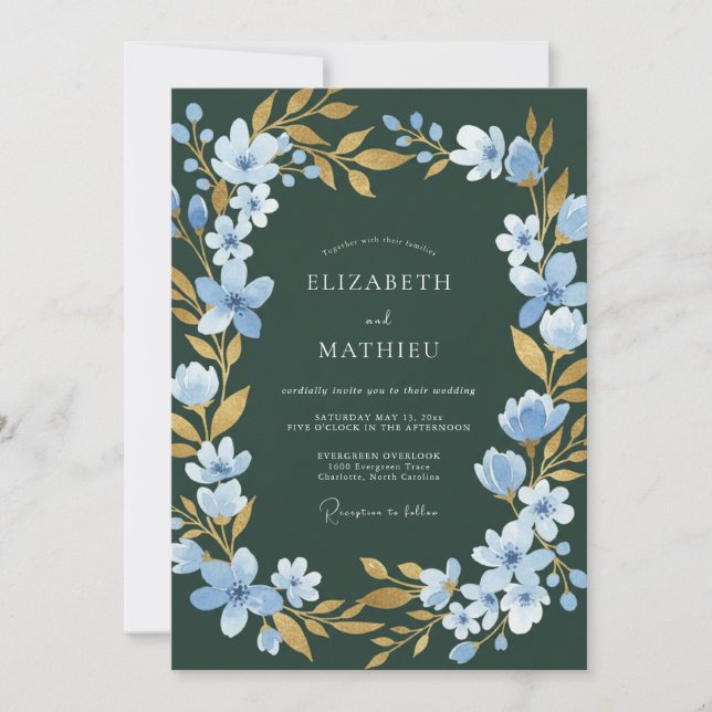 Invitation Mariage Dark Spruce Gold Petal (Devant)