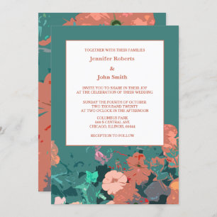 Invitation Mariage d'art à feuilles vertes Orange Floral