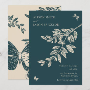 Invitation Mariage d'art aux papillons floraux à crème verte