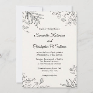 Invitation Mariage d'art de ligne botanique minimale
