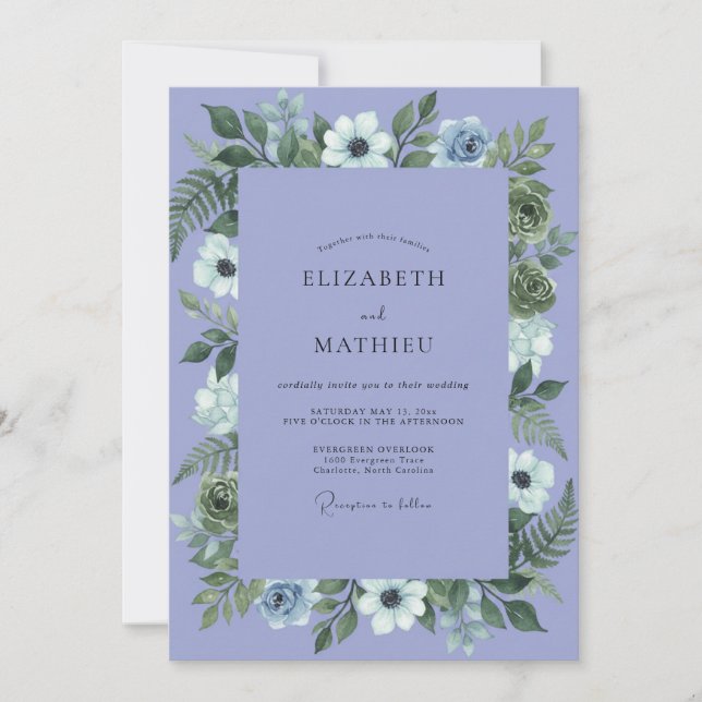 Invitation Mariage d'art fin atmosphérique Pervenche (Devant)