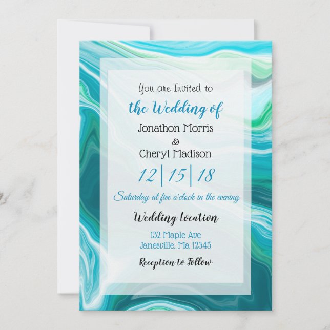 Invitation Mariage d'art fluides bleu (Devant)