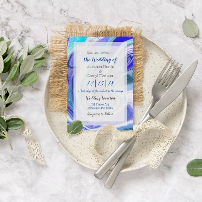 Invitation Mariage d'art fluides en marbre bleu (Créateur téléchargé)