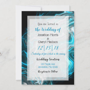 Invitation Mariage d'art fluides en marbre bleu et noir
