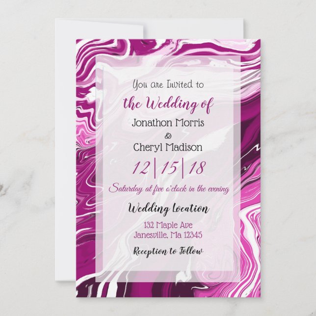 Invitation Mariage d'art magenta et blanc (Devant)