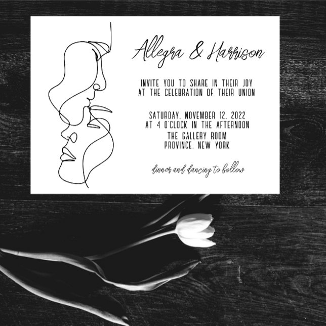 Invitation Mariage d'art moderne Black White Line (Créateur téléchargé)