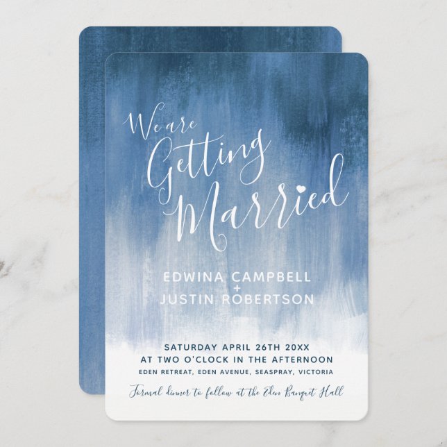 Invitation Mariage d'art moderne gris bleu (Devant / Derrière)