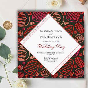 Invitation Mariage d'art moderne Red Black Abstrait One Line