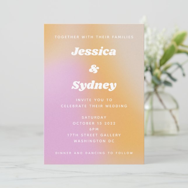 Invitation Mariage d'art moderne rose et orange Abstrait (Debout devant)