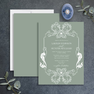 Invitation Mariage d'art Monogramme de la ligne florale verte