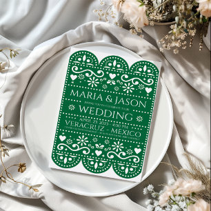 Invitation Mariage d'art populaire en papier découpé vert mex