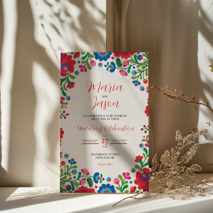 Invitation Mariage d'Art Populaire Floral Coloré Mexicain