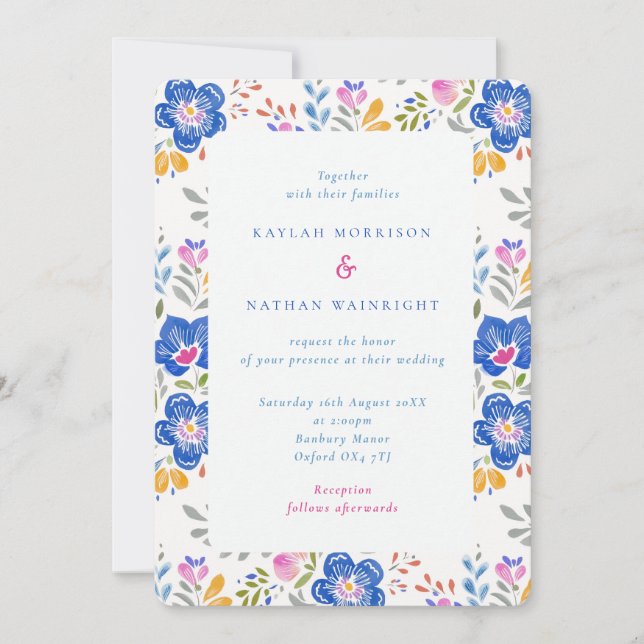 Invitation Mariage d'art populaire floral vibrant (Devant)