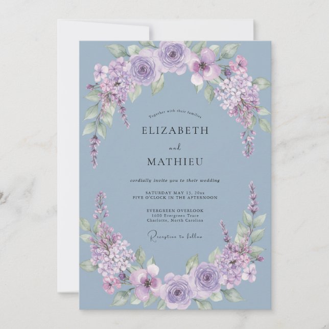 Invitation Mariage d'art raffiné au vert pervenche (Devant)