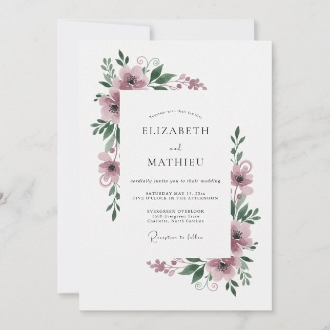 Invitation Mariage d'art raffiné mauve délicat (Devant)