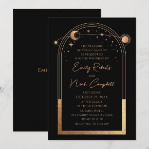 Invitation Mariage d'astronomie mystique Black Gold Sun Moon