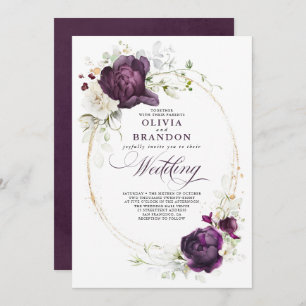 Invitation Mariage d'aubergine violet et blanc Floral Boho
